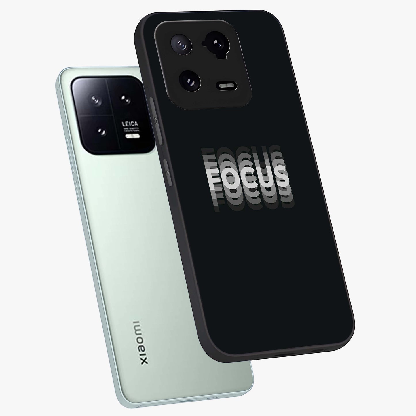 Focus Mode On Glass Case displayed in angled mockup highlighting clean minimal text artwork with modern aesthetic style.