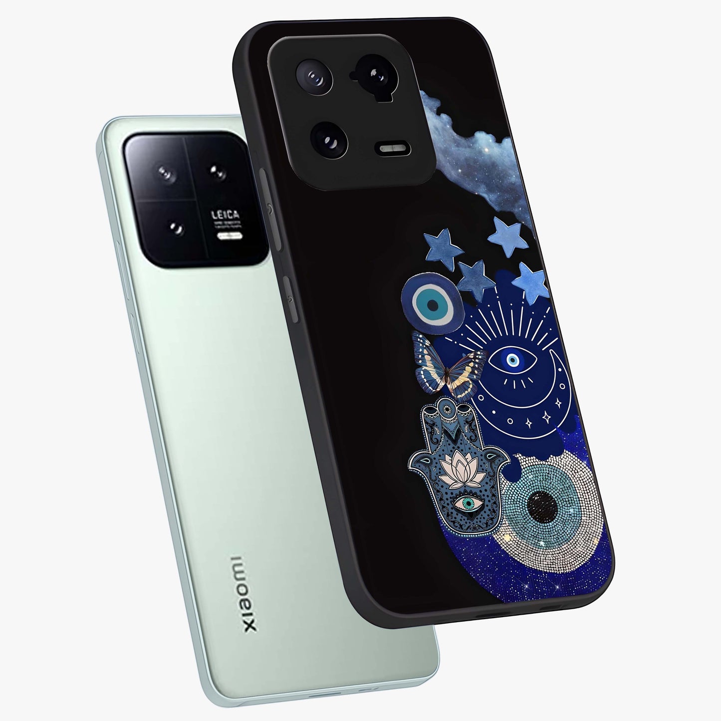 Galactic Charm Cluster Glass Case displayed in angled mockup highlighting luminous galaxy inspired design with dreamy aesthetic.