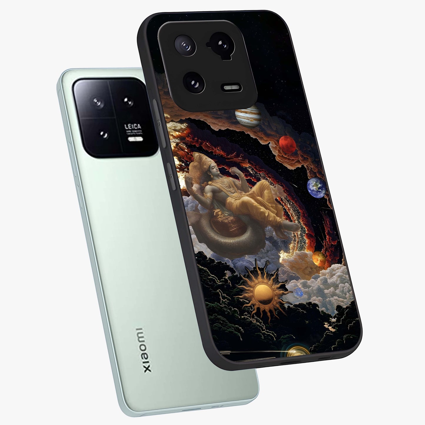 Galactic Divine God Glass Case displayed in angled mockup highlighting powerful celestial deity illustration with galactic aesthetic.