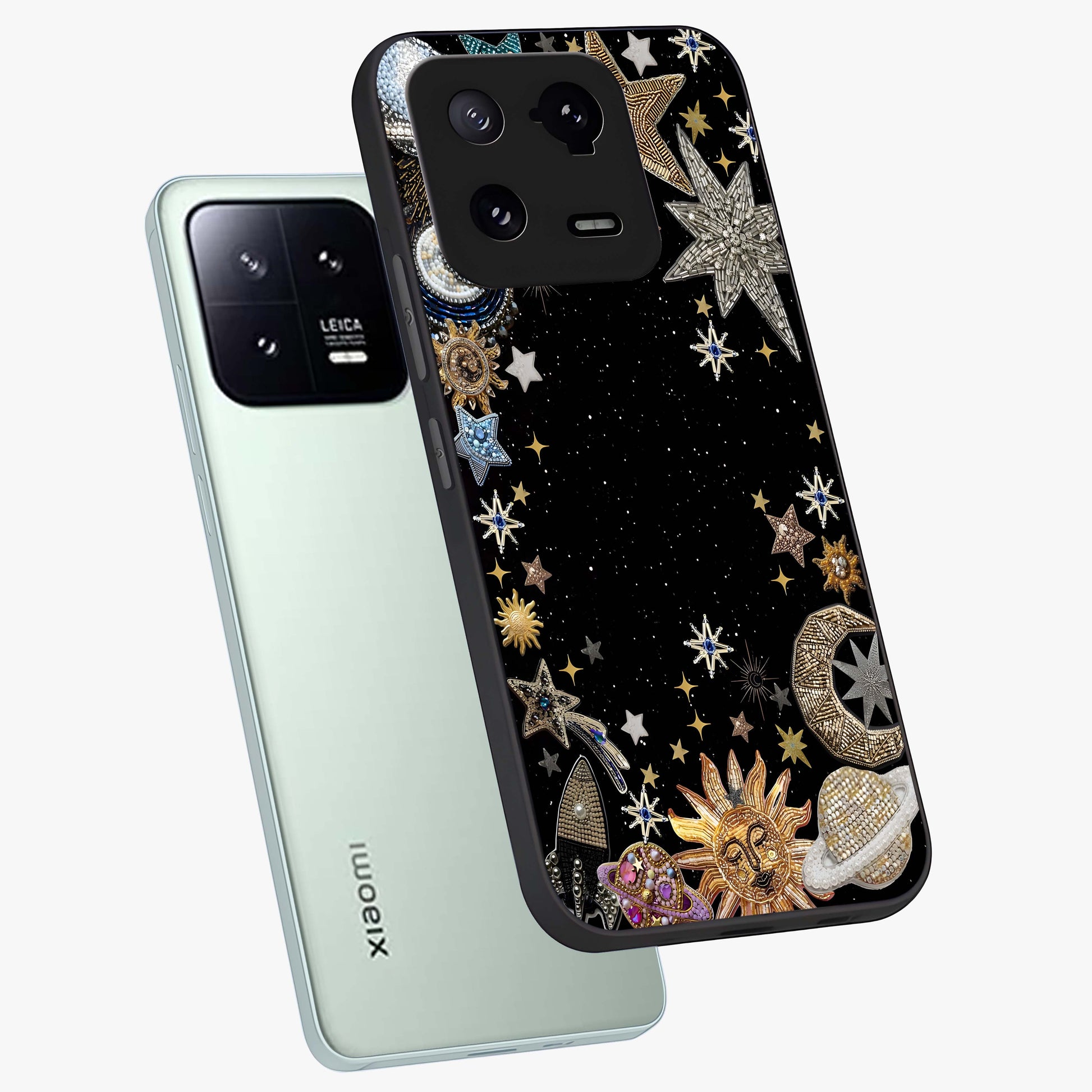 Galactic Jewel Stars Glass Case displayed in angled mockup highlighting shining celestial star design with cosmic aesthetic style.