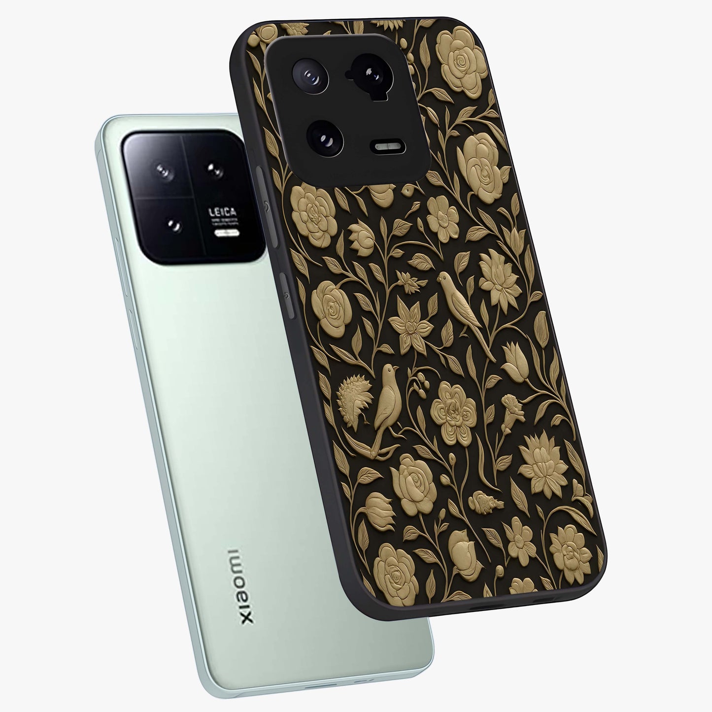 Golden Evil Eye Mandala Glass Case displayed in angled mockup highlighting protective evil eye symbol with golden mandala design.