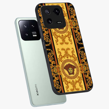 Golden Lotus Glow Glass Case displayed in angled mockup highlighting radiant lotus illustration with spiritual aesthetic.
