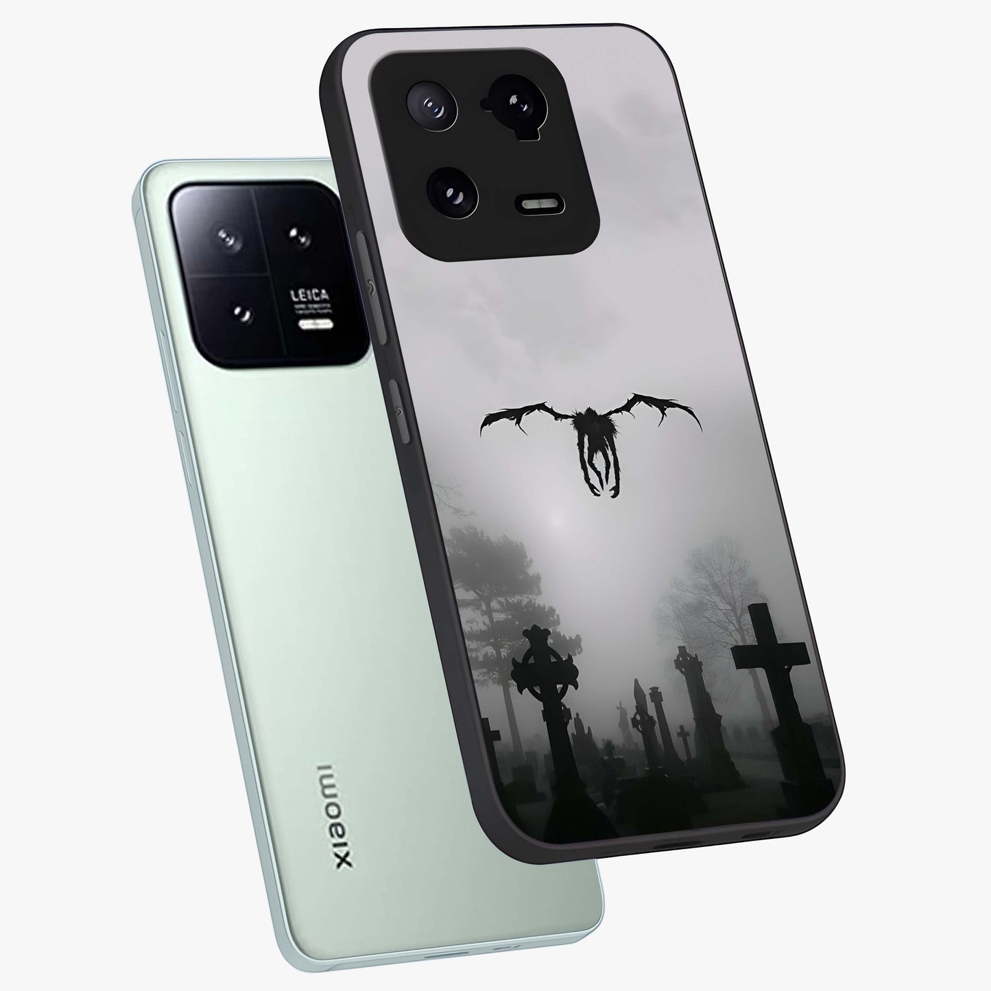 Graveyard Shadow Descent Glass Case displayed in angled mockup highlighting eerie shadow illustration with gothic aesthetic.