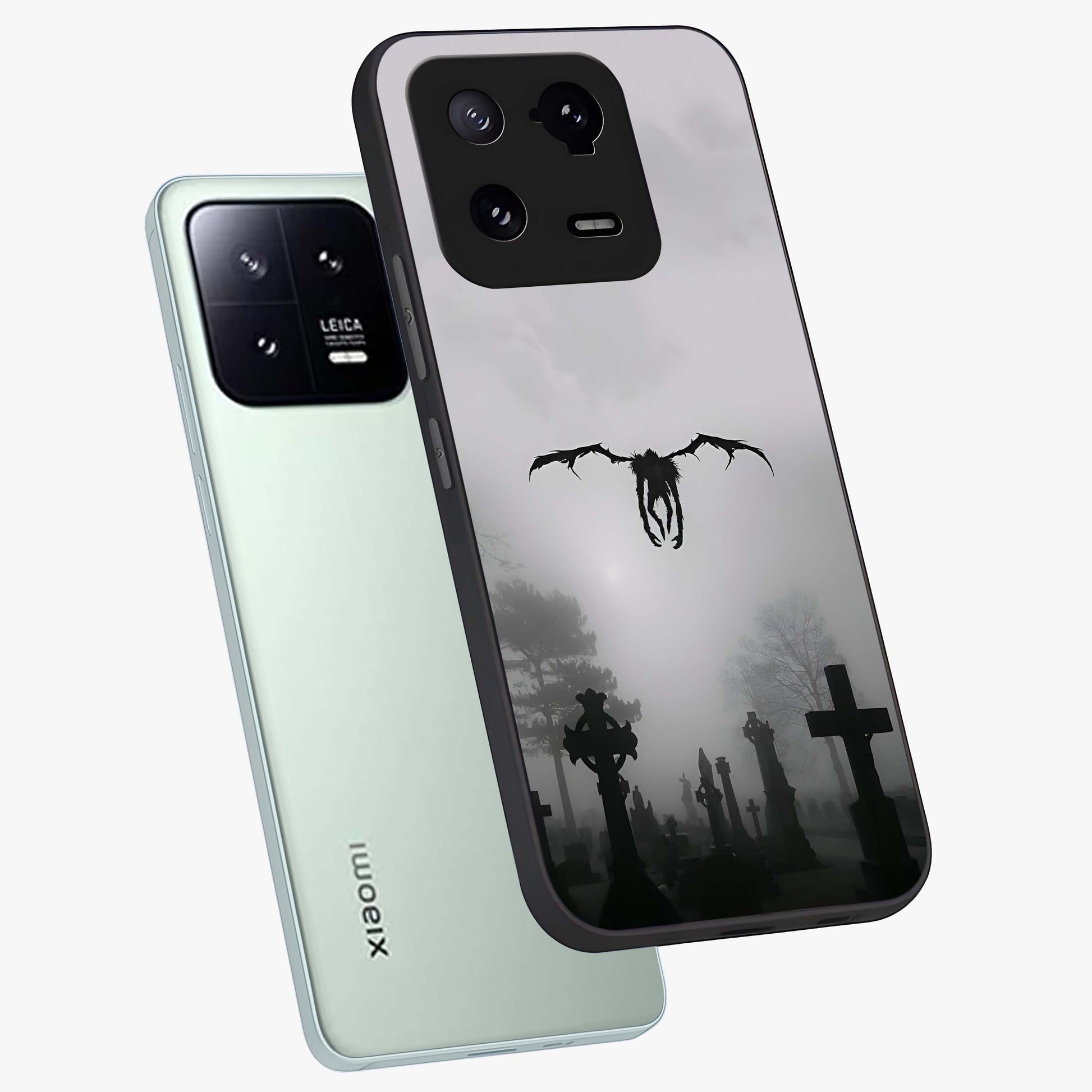 Graveyard Shadow Descent Glass Case displayed in angled mockup highlighting eerie shadow illustration with gothic aesthetic.
