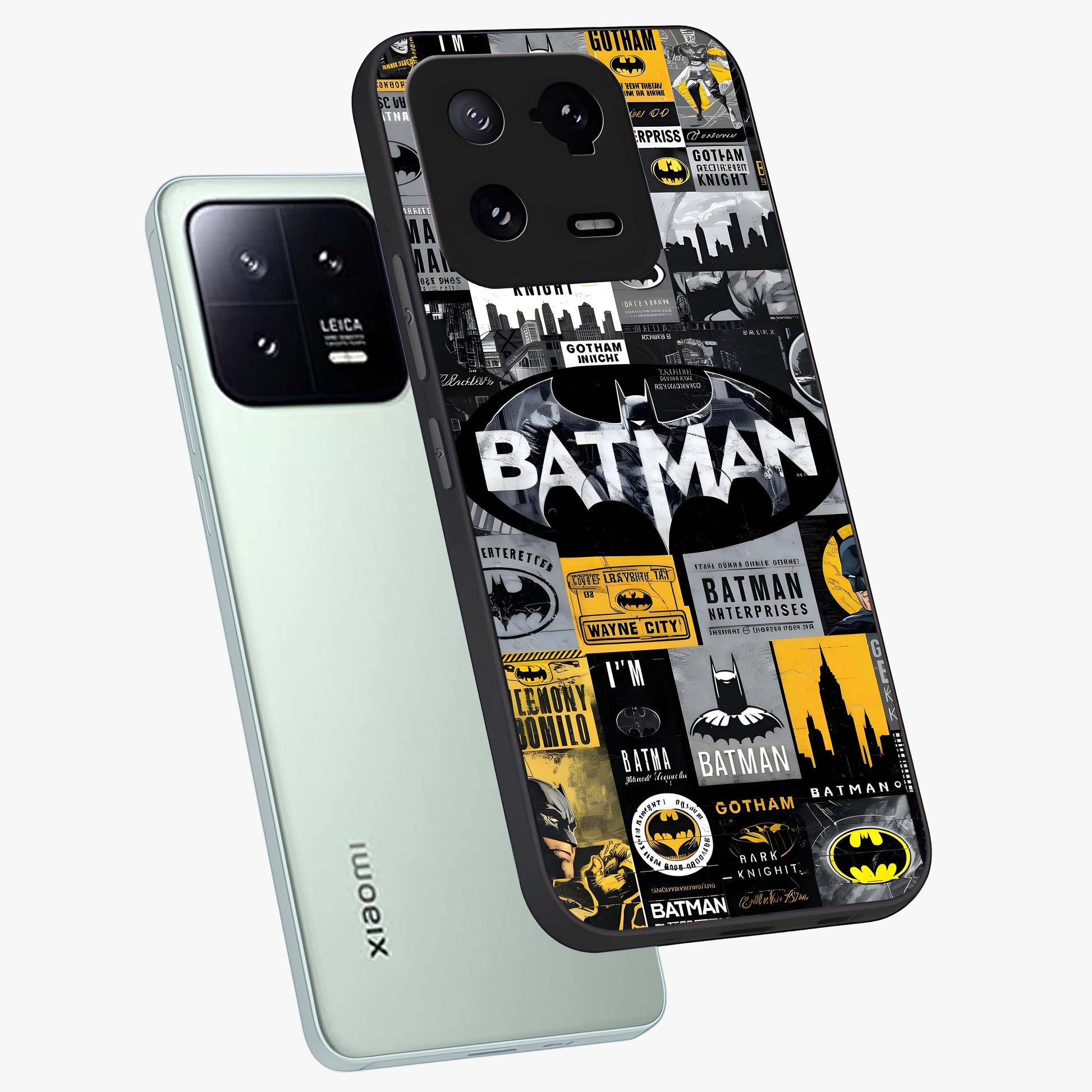 Knight Gotham Rise Glass Case displayed in angled mockup highlighting powerful knight silhouette design with dramatic aesthetic.