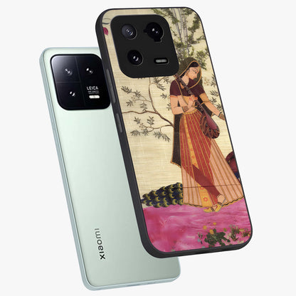 Lady With Veena Art Glass Case displayed in angled mockup highlighting graceful musical illustration with cultural artistic aesthetic.
