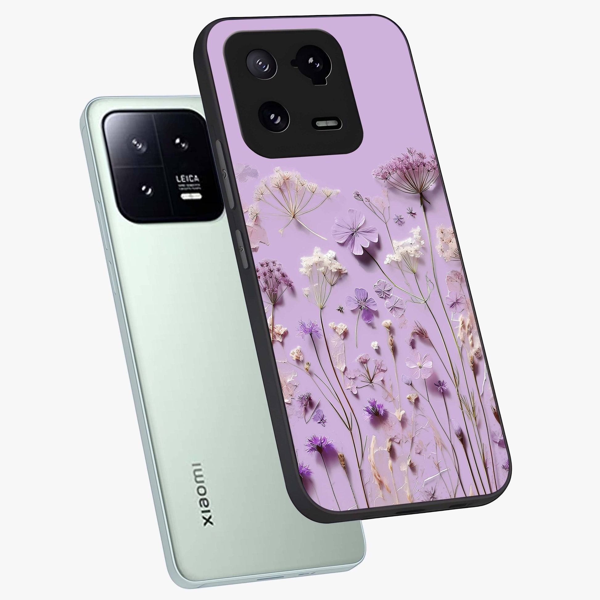 Lavender Blossom Dream Glass Case displayed in angled mockup highlighting dreamy lavender flower design with calming aesthetic style.