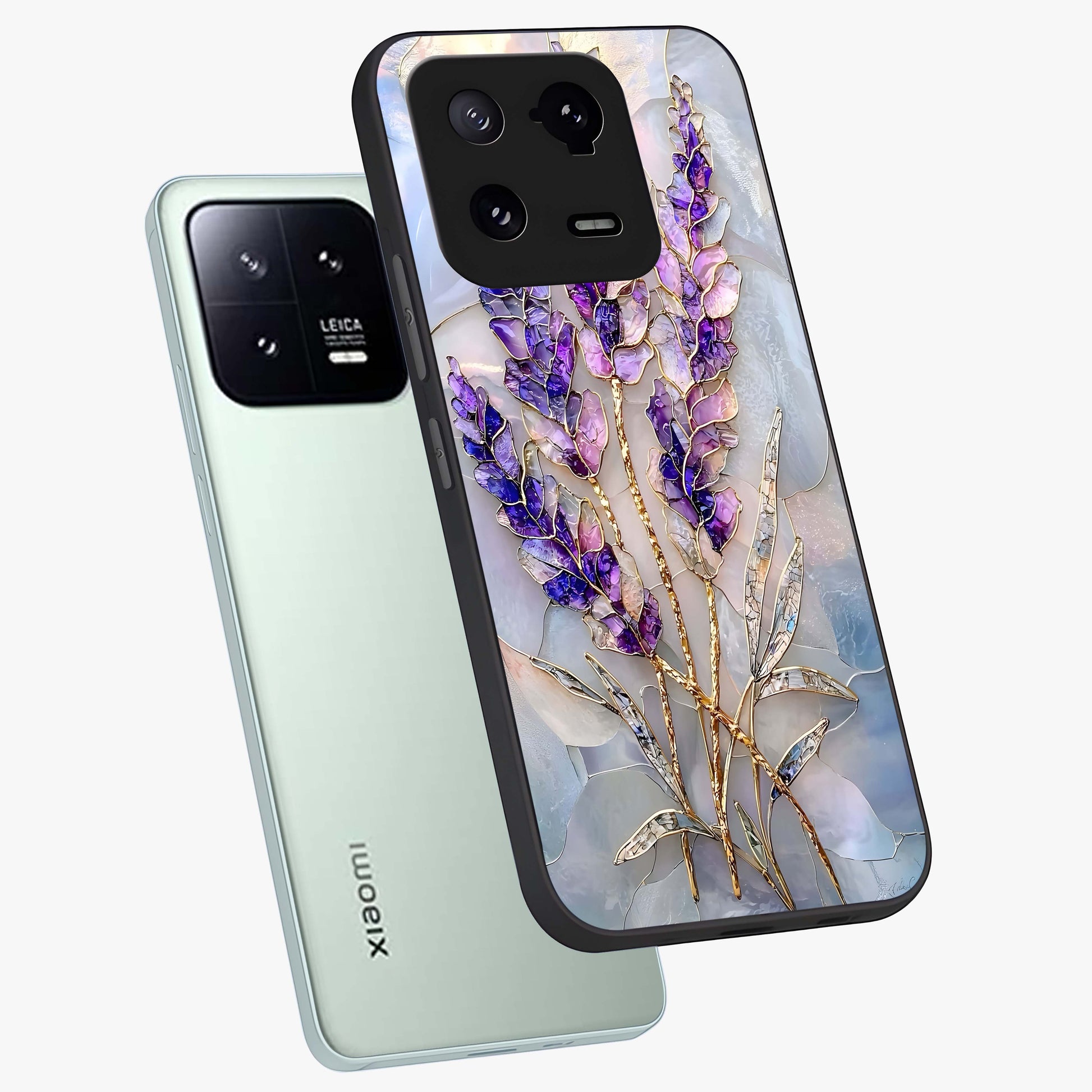 Lavender Dream Glow Glass Case displayed in angled mockup highlighting dreamy purple glow design with soft artistic style.