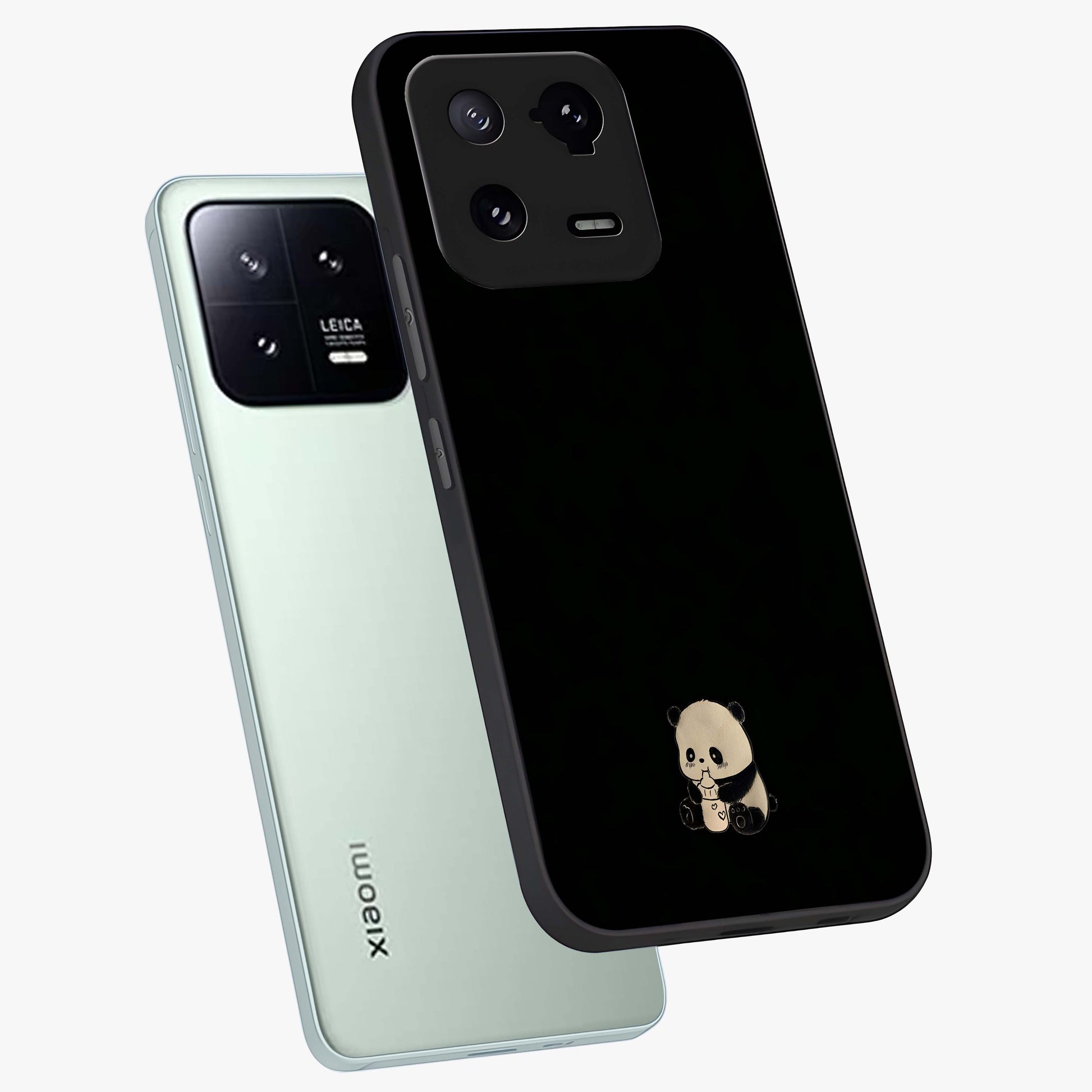 Midnight Panda Love Glass Case displayed in angled mockup highlighting adorable panda illustration with midnight aesthetic.