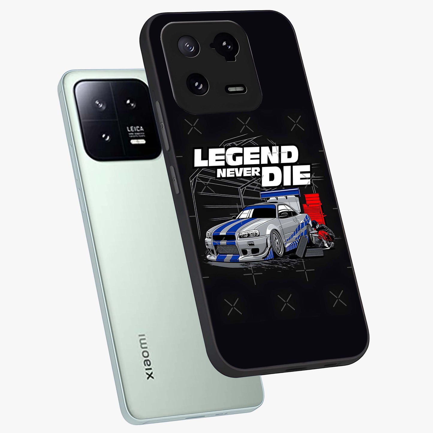 Midnight Racing Legacy Glass Case displayed in angled mockup highlighting dynamic automotive design with bold midnight aesthetic.