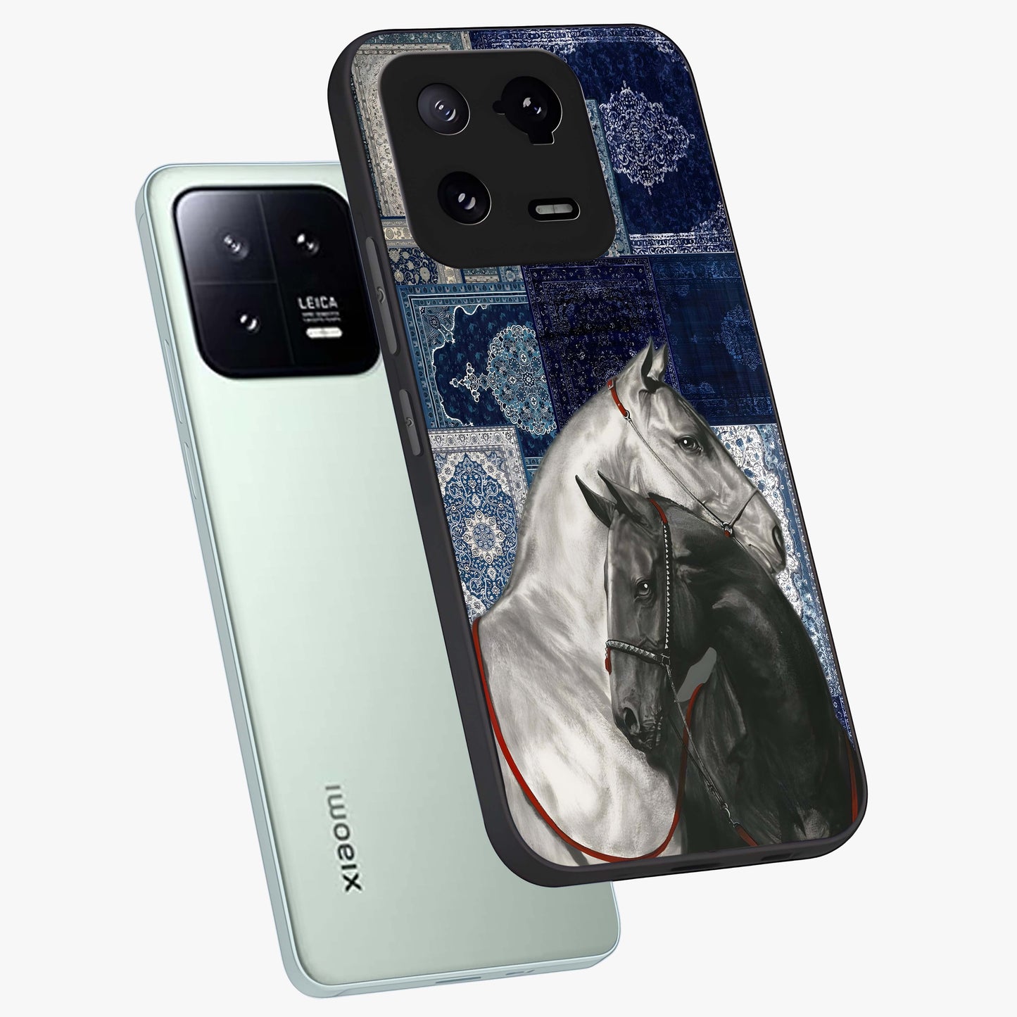 Midnight Stallion Blues Glass Case displayed in angled mockup highlighting powerful stallion illustration with deep midnight tones.