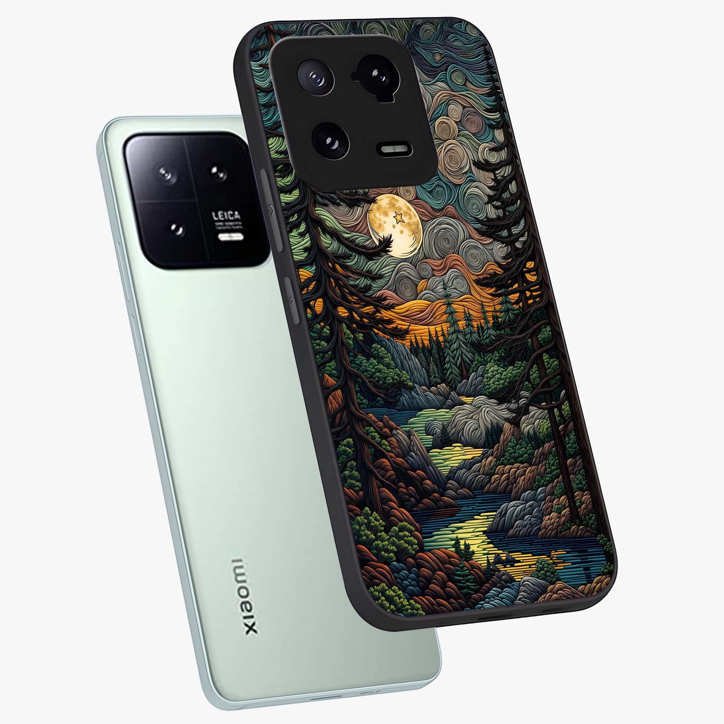 Moonlight Forest Dream Glass Case displayed in angled mockup highlighting dreamy forest design with glowing moon aesthetic.