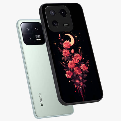 Moonlit Floral Elegance Glass Case displayed in angled mockup highlighting graceful flower design with soft moonlight aesthetic.