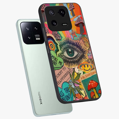 Mystic Eye Wonderland Glass Case displayed in angled mockup highlighting magical eye illustration with dreamy aesthetic.