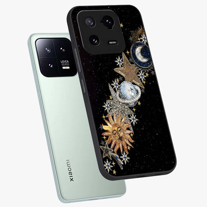Pearls Universe Object Glass Case displayed in angled mockup highlighting celestial pearl design with dreamy aesthetic.
