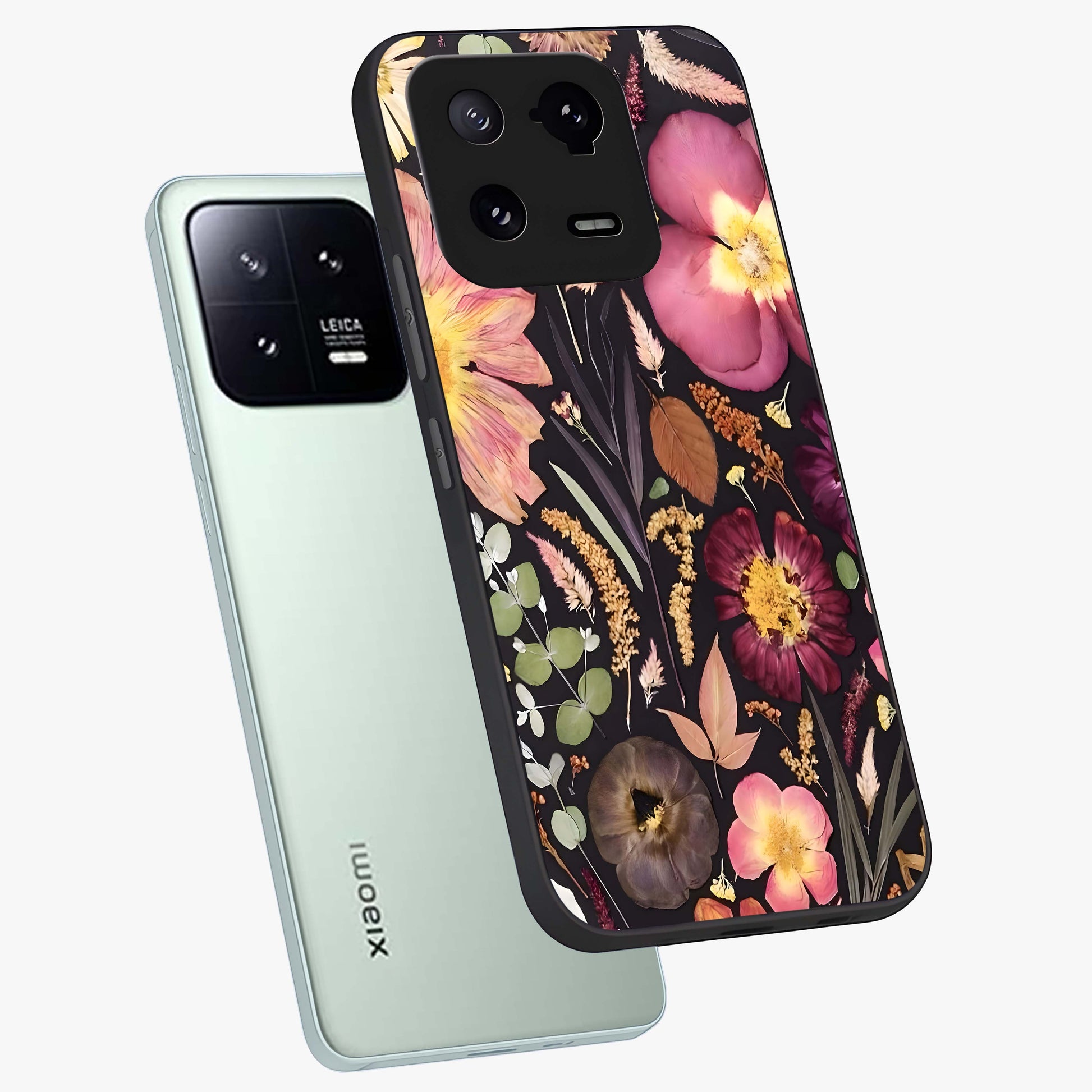 Petal Dream Tapestry Glass Case displayed in angled mockup highlighting decorative petal pattern with elegant botanical aesthetic.