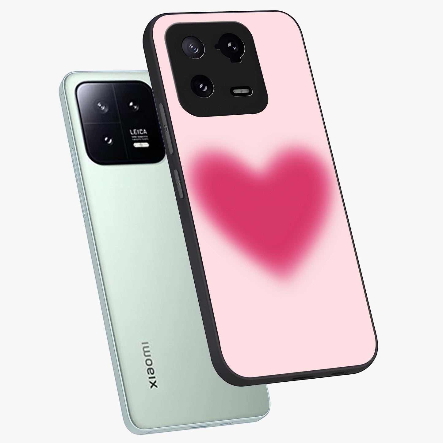 Pink Aura Heart Glass Case displayed in angled mockup highlighting vibrant pink heart design with dreamy aura aesthetic.