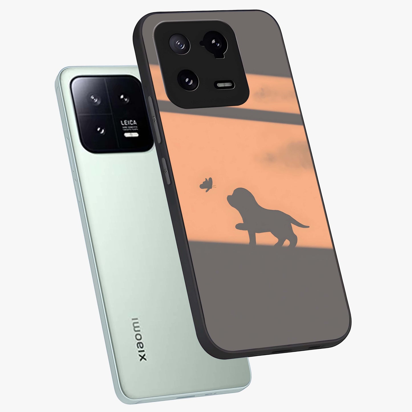 Puppy Shadow Art Glass Case displayed in angled mockup highlighting playful dog illustration with artistic shadow aesthetic.