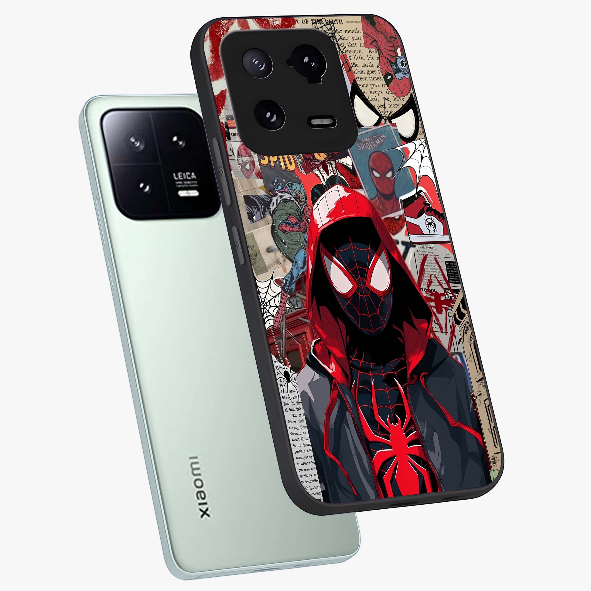 Spider Collage Street Glass Case displayed in angled mockup highlighting dynamic street style collage design with comic aesthetic.