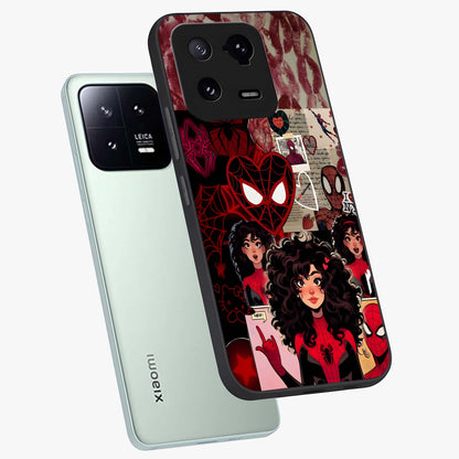 Spider Love Story Glass Case displayed in angled mockup highlighting expressive comic inspired design with playful aesthetic.