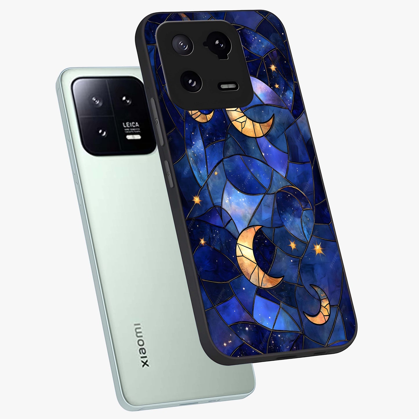 Starlit Sky Tapestry Glass Case displayed in angled mockup highlighting celestial night pattern with artistic aesthetic style.