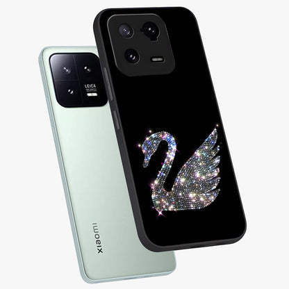 Starlit Swan Grace Glass Case displayed in angled mockup highlighting elegant swan illustration with dreamy celestial aesthetic.