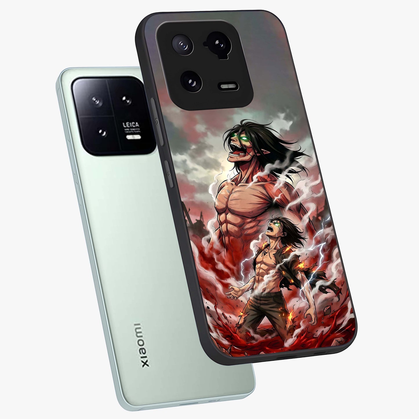 Titan Awakening Fury Glass Case displayed in angled mockup highlighting dramatic giant warrior design with bold anime aesthetic.