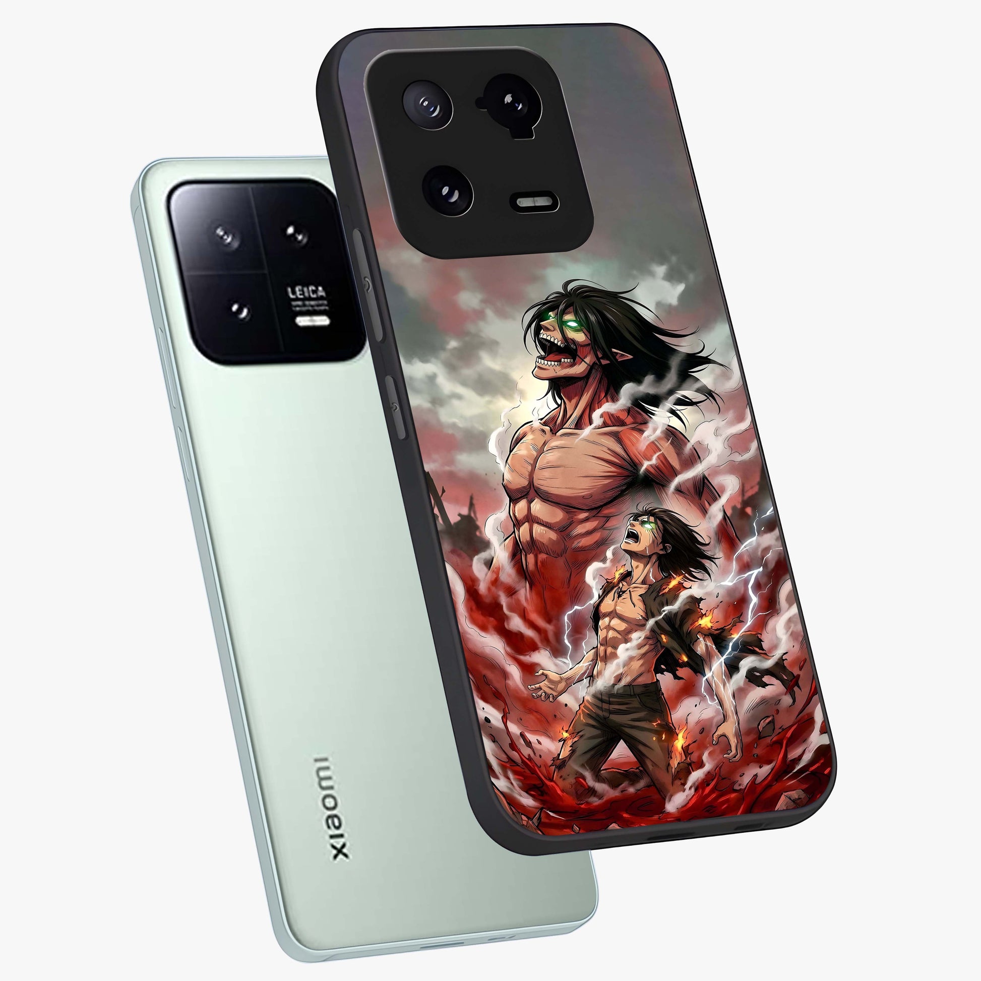Titan Awakening Fury Glass Case displayed in angled mockup highlighting dramatic giant warrior design with bold anime aesthetic.
