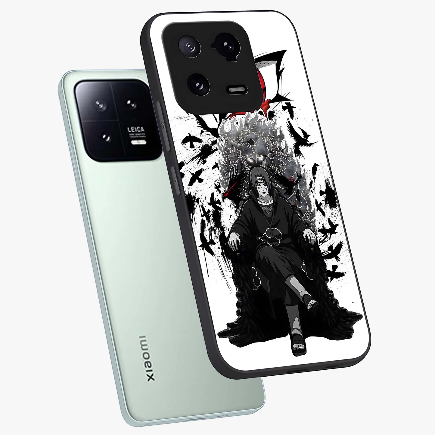 Uchiha Shadow Throne Glass Case displayed in angled mockup highlighting glowing aquatic design with celestial aesthetic.