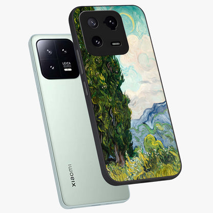 Van Gogh Vintage Art Glass Case displayed in angled mockup highlighting textured brushstroke design with classic aesthetic.