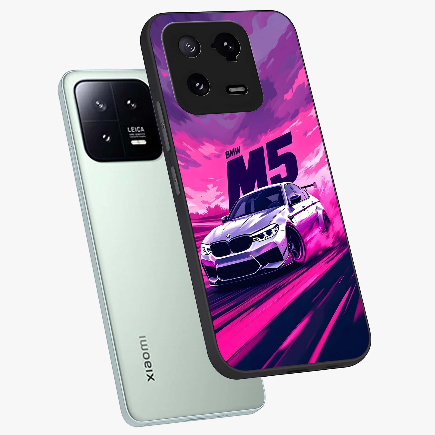 Velocity Drift Pulse Glass Case displayed in angled mockup highlighting dynamic drift design with sporty automotive aesthetic.