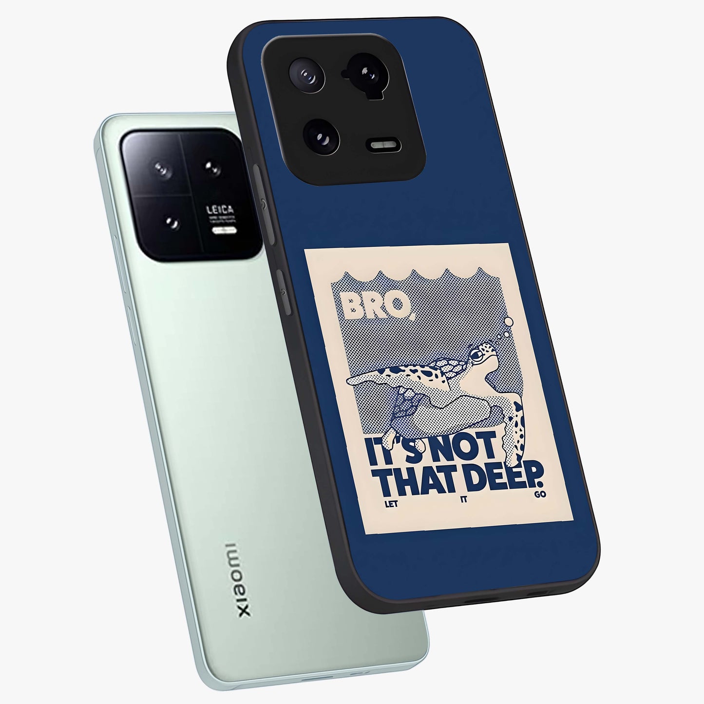 Worry Less Swim Glass Case displayed in angled mockup highlighting fun typography design with relaxed aesthetic style.