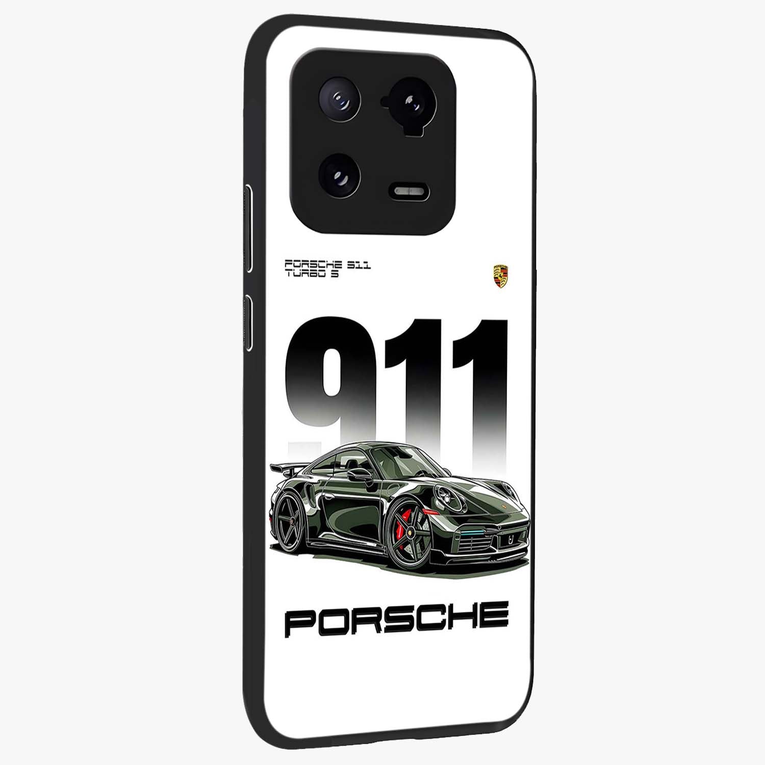 911 Turbo Dominance Glass Case upright perspective showcasing powerful racing design and modern automotive aesthetic.