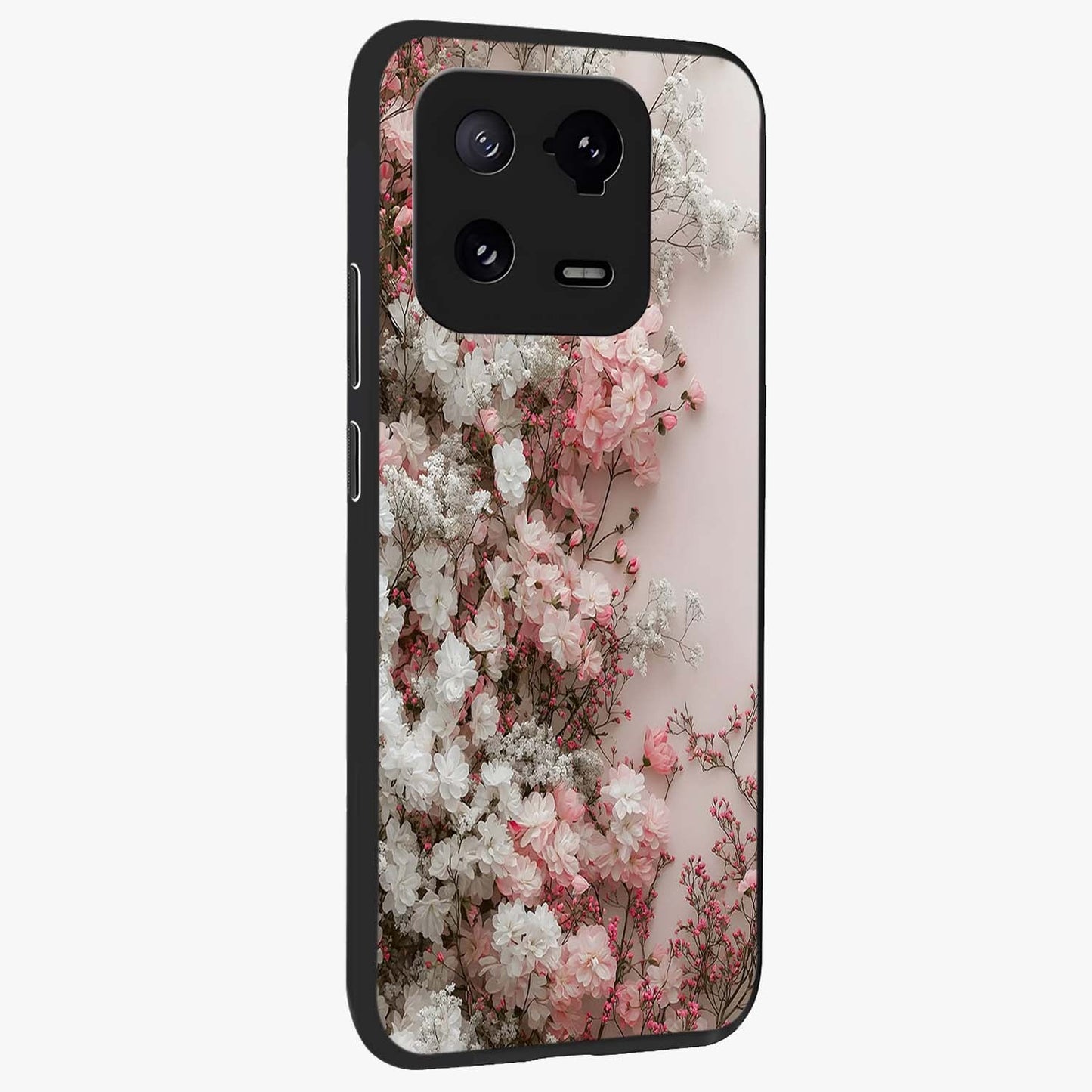 Blush Blossom Cloud Glass Case upright view showcasing calm floral cloud artwork with gentle dreamy theme.