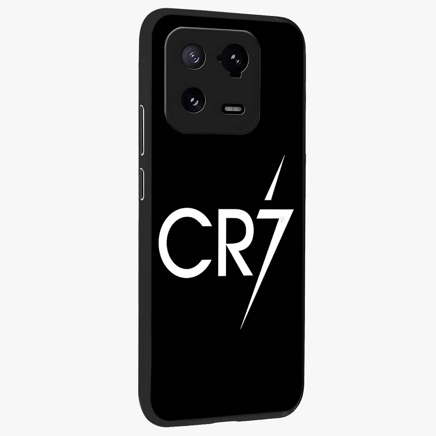 Cr7 Elite Strike Glass Case upright view showcasing energetic football inspired design with modern sports aesthetic.