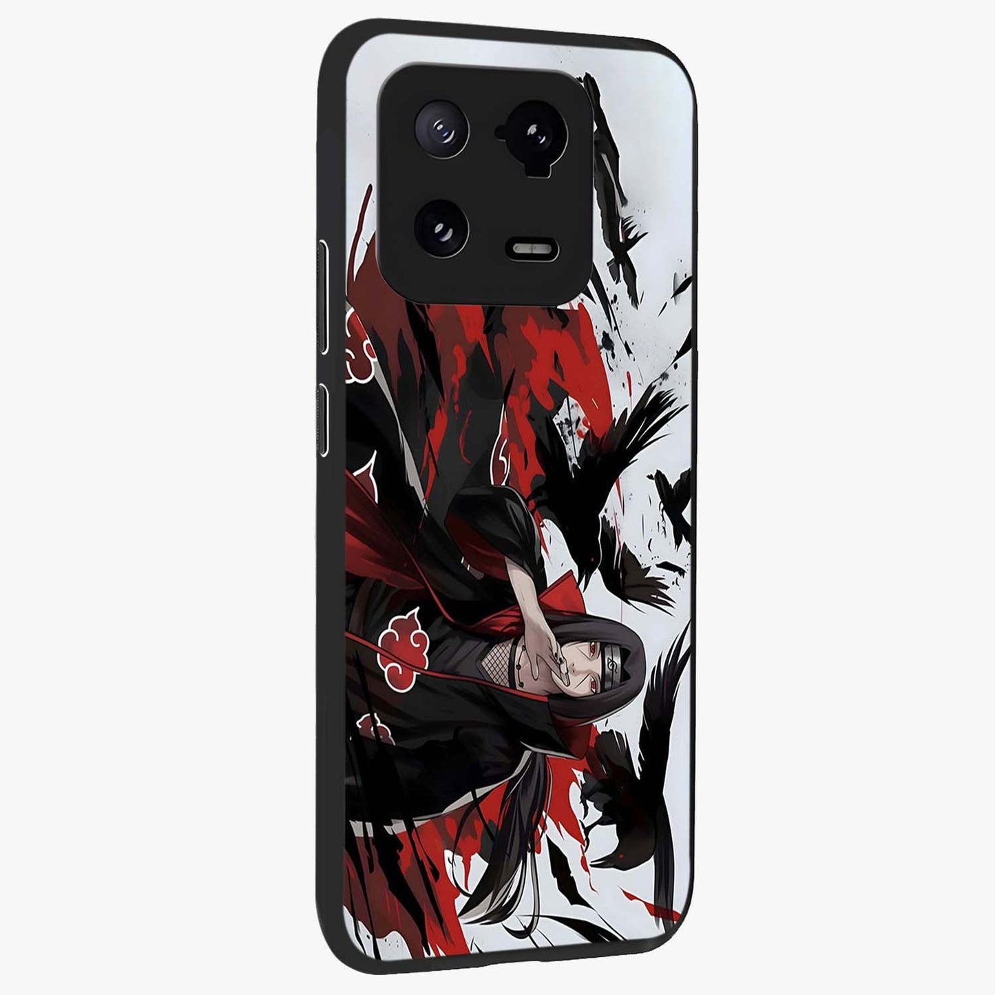 Crimson Crow Illusion Glass Case upright view showcasing striking crow illusion artwork with intense crimson theme.