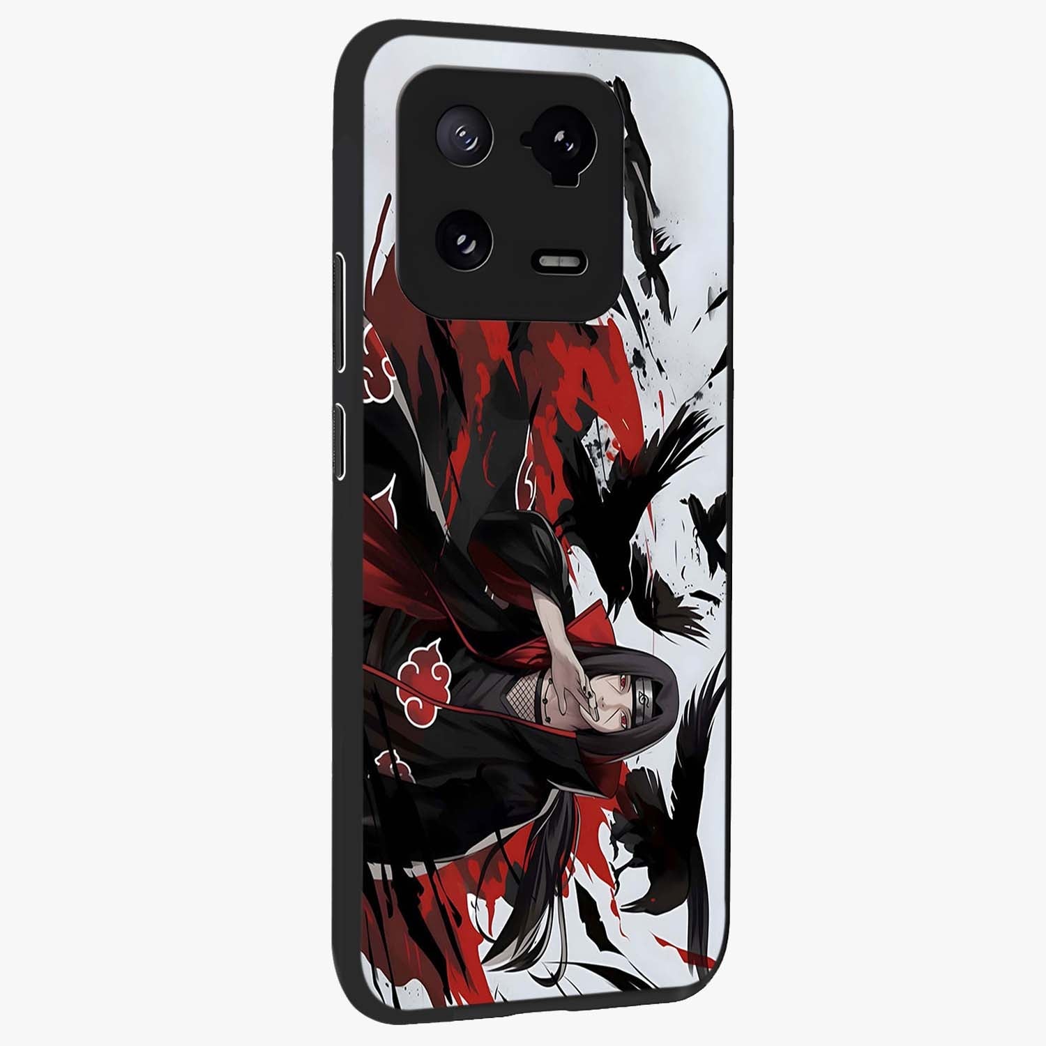Crimson Crow Illusion Glass Case upright view showcasing striking crow illusion artwork with intense crimson theme.