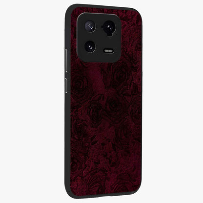 Crimson Fade Flow Glass Case upright view showcasing dynamic crimson flow artwork with stylish abstract theme.