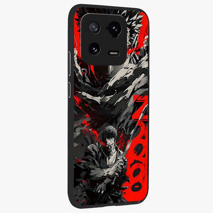 Demon Sword Resolve Glass Case upright view showcasing dramatic warrior artwork with intense battle theme.
