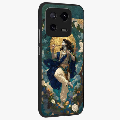 Divine Krishna Art Glass Case upright view showcasing divine Krishna artwork with sacred artistic theme.