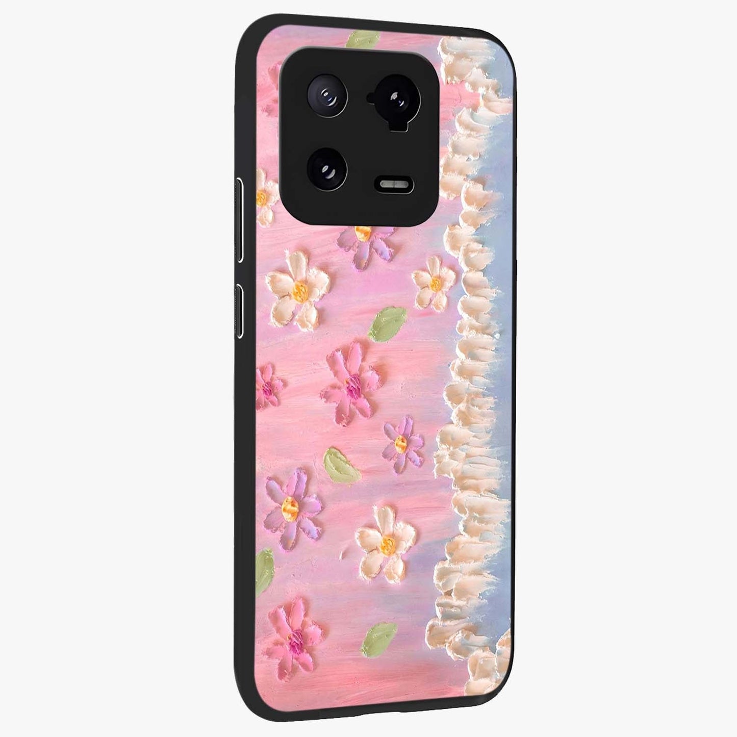 Dreamy Painted Garden Glass Case upright view showcasing vibrant floral garden artwork with artistic nature theme.