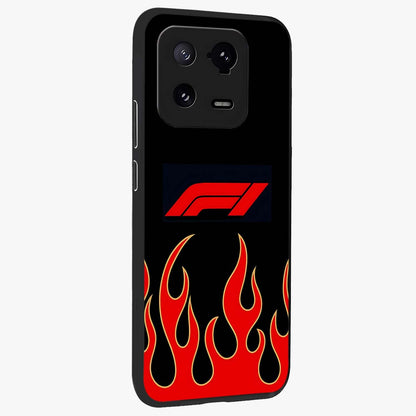 Fire F11 Glass Case upright view showcasing dynamic flame artwork with intense visual theme.