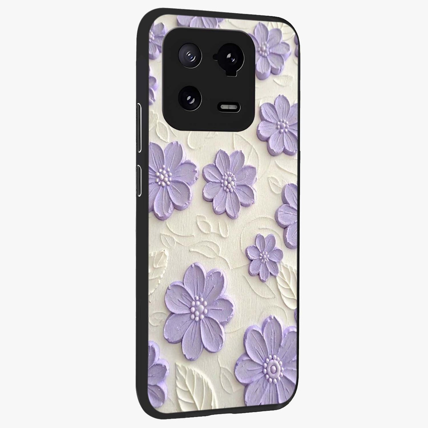 Floral Wall Art With Purple Flowers Glass Case upright view showcasing elegant purple flower artwork with decorative floral theme.