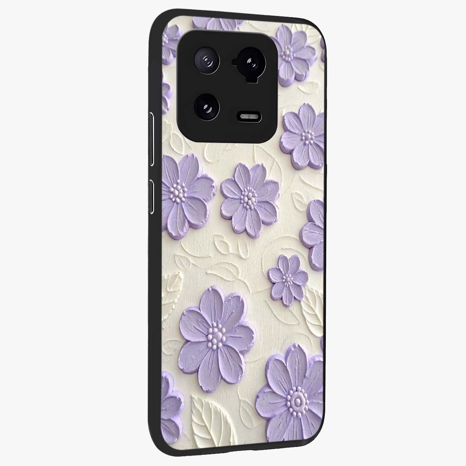Floral Wall Art With Purple Flowers Glass Case upright view showcasing elegant purple flower artwork with decorative floral theme.