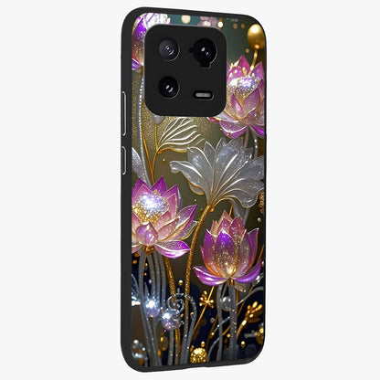 Golden Floral Majesty Glass Case upright view showcasing majestic floral artwork with rich decorative theme.