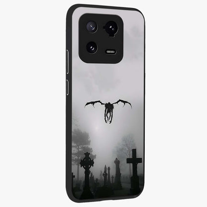Graveyard Shadow Descent Glass Case upright view showcasing haunting graveyard artwork with dramatic dark theme.