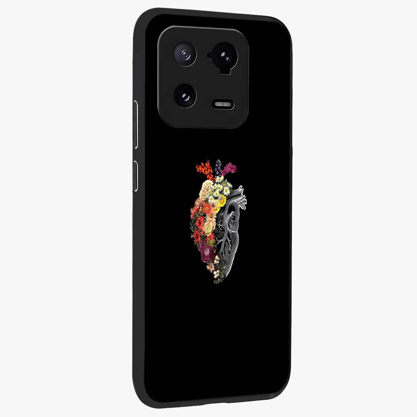 Heart With Flowers Glass Case upright view showcasing decorative heart and floral artwork with sweet romantic theme.