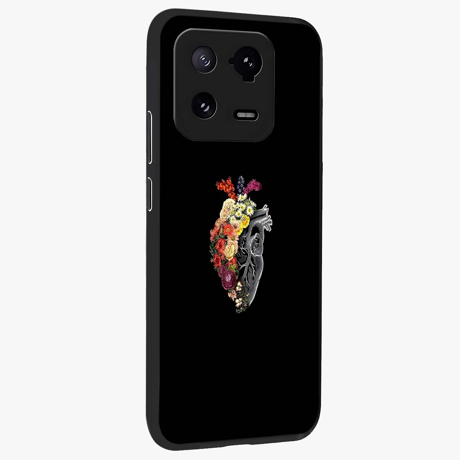 Heart With Flowers Glass Case upright view showcasing decorative heart and floral artwork with sweet romantic theme.