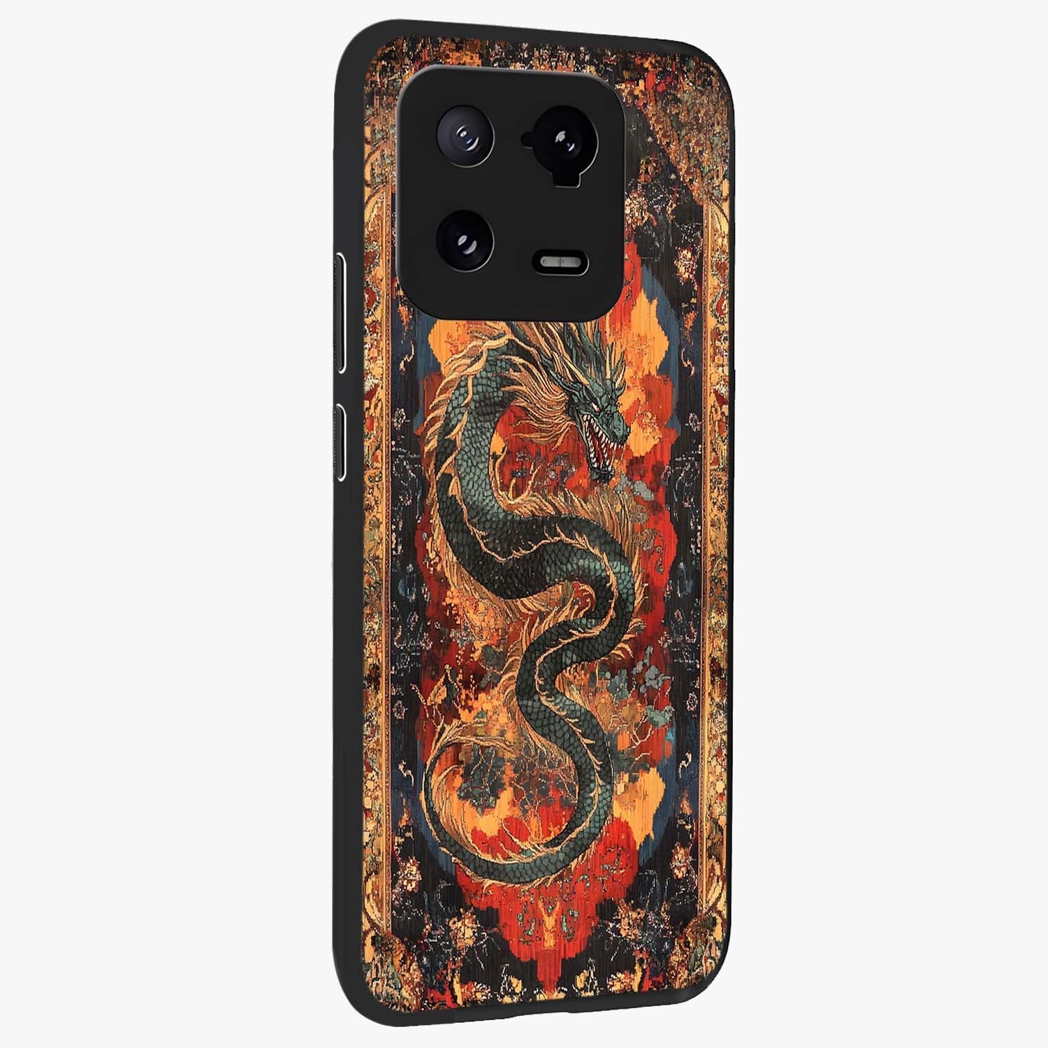 Inferno Dragon Soul Glass Case upright view showcasing intense dragon artwork with fantasy fire theme.