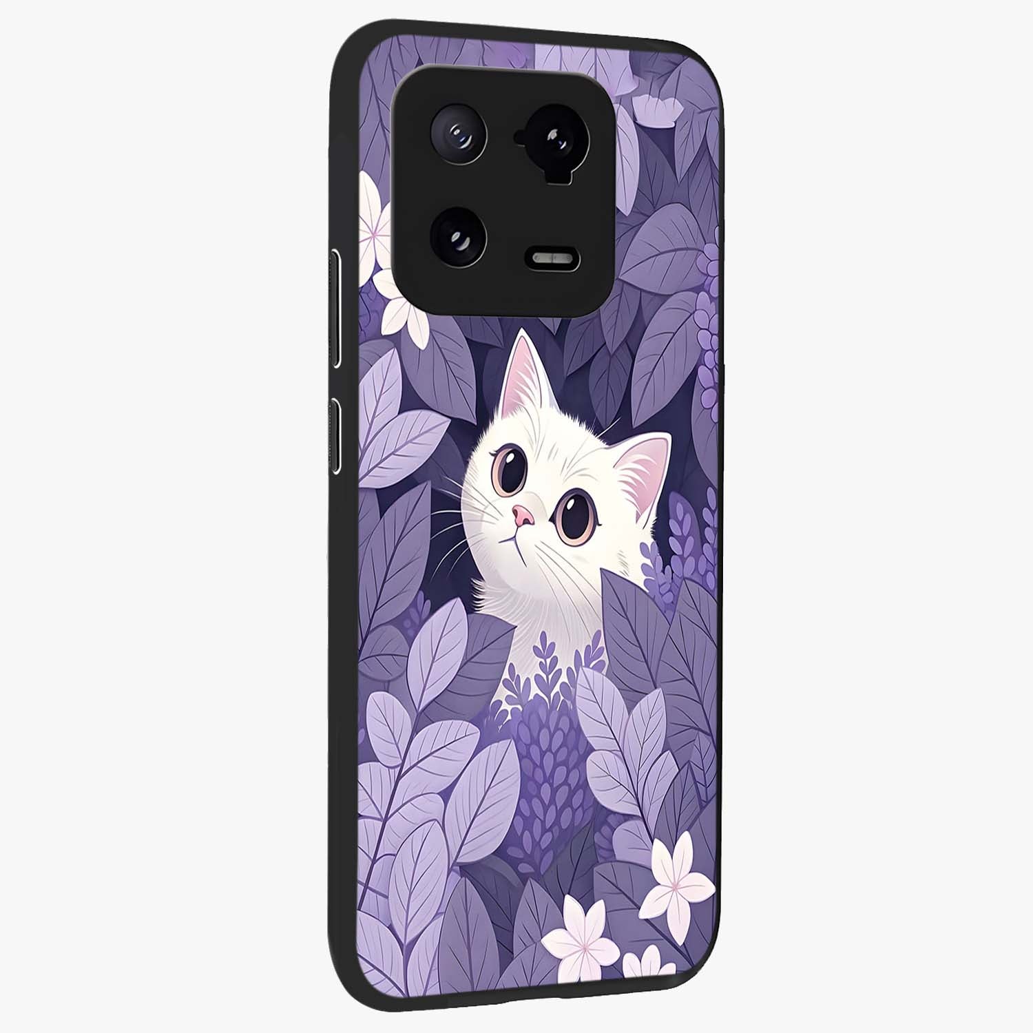 Lilac Hide Peek Cat Glass Case upright view showcasing charming cat artwork with adorable peek theme.